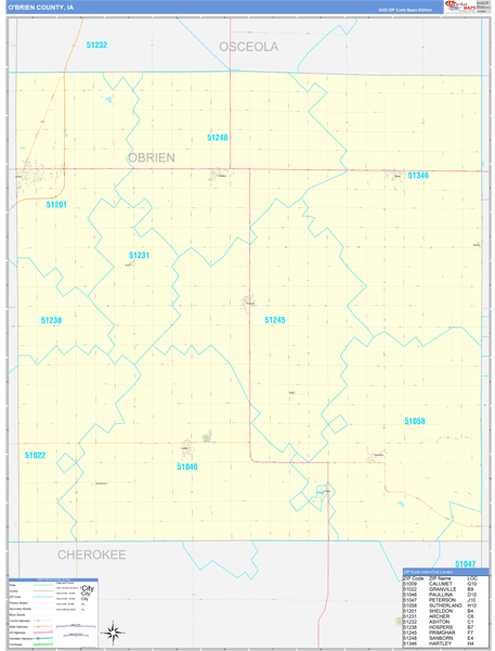 O'Brien County, IA Wall Map Basic Style
