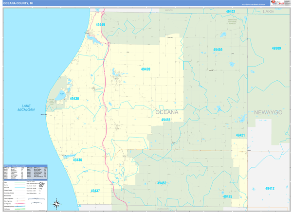 Oceana County, MI Zip Code Wall Map