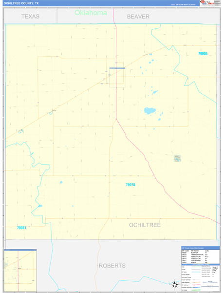 Ochiltree County, TX Wall Map Basic Style