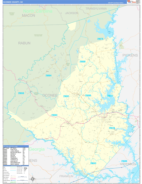 Oconee County, SC Carrier Route Wall Map