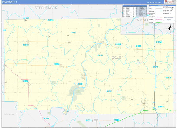 Ogle County Wall Map Basic Style