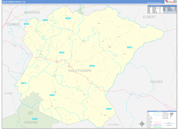 Oglethorpe County, GA Carrier Route Wall Map