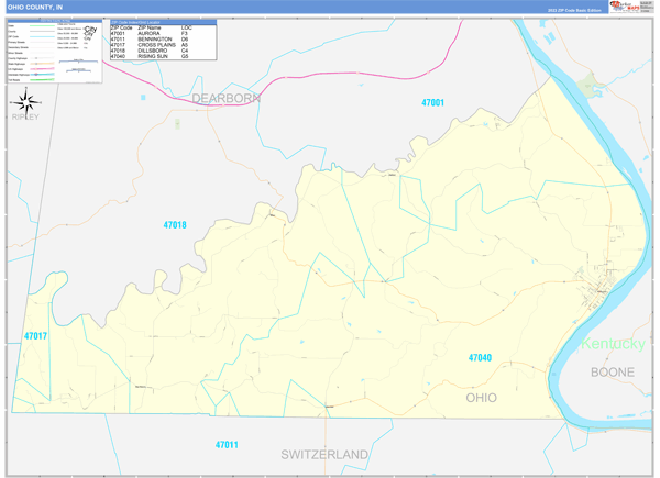 Ohio County, IN Wall Map Basic Style