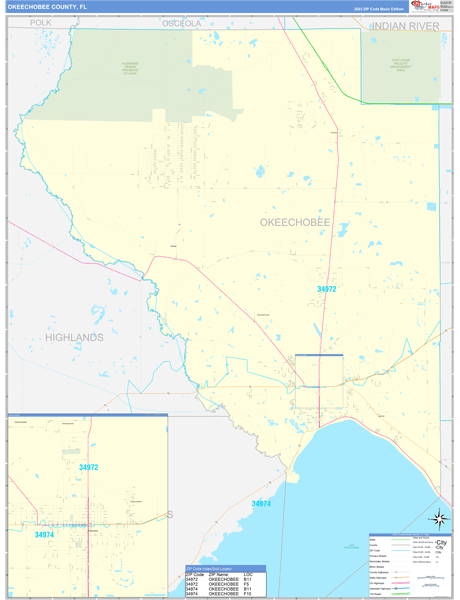Okeechobee County, FL Zip Code Wall Map
