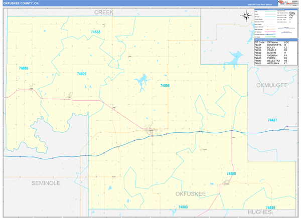 Okfuskee County, OK Carrier Route Wall Map