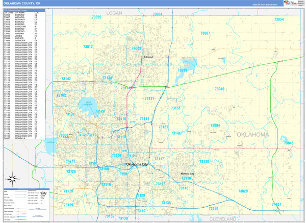 Oklahoma County Ok Zip Code Wall Map Basic Style By Marketmaps