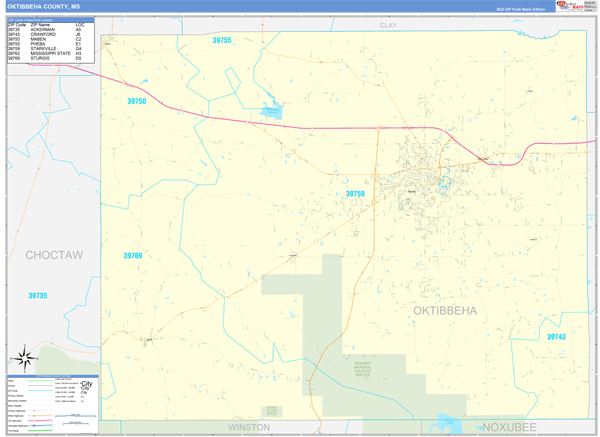 Oktibbeha County, MS Zip Code Wall Map