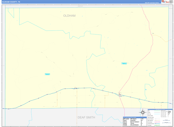 Oldham County, TX Zip Code Wall Map
