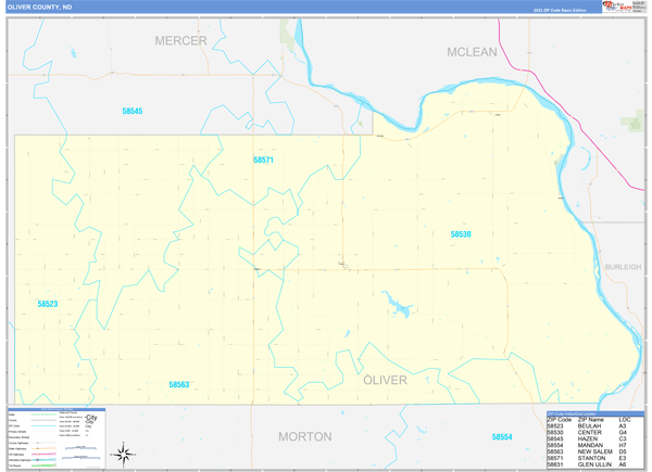 Oliver County, ND Zip Code Map