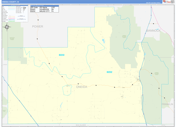 Oneida County, ID Zip Code Wall Map
