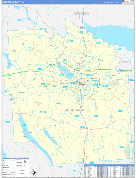Onondaga County, NY Zip Code Wall Map