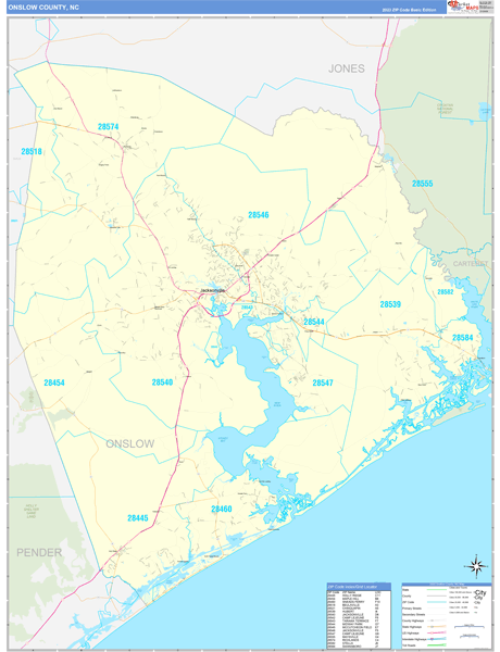Onslow County, NC Wall Map Basic Style