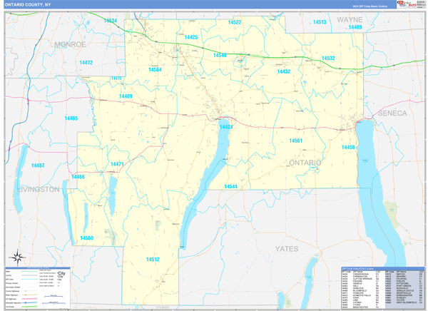 Ontario County, NY Zip Code Wall Map