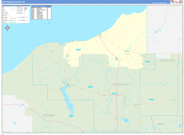 Ontonagon County, MI Carrier Route Wall Map