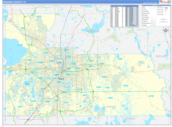 Orange County Wall Map Basic Style