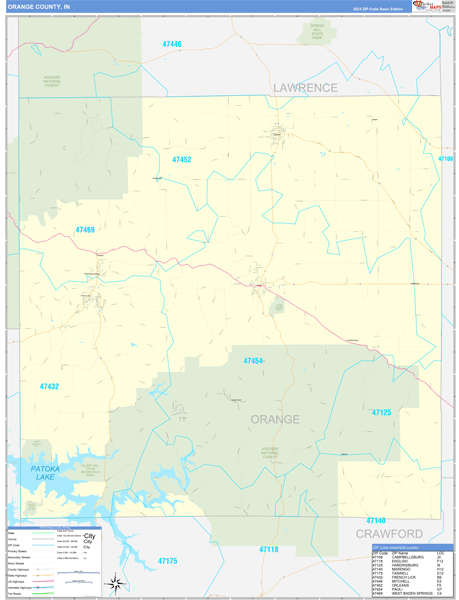 Orange County, IN Zip Code Wall Map