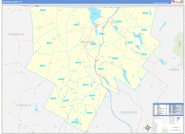 Orleans County, VT Zip Code Wall Map
