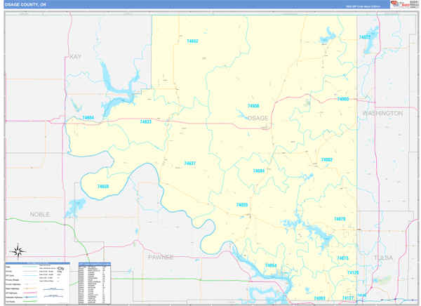 Osage County, OK Zip Code Wall Map
