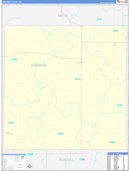 Osborne County, KS Wall Map Basic Style