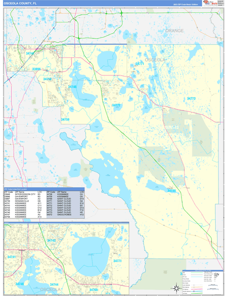 Osceola County, FL Zip Code Wall Map