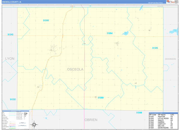 Osceola County, IA Wall Map Basic Style