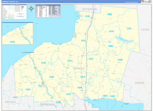 Oswego County, NY Carrier Route Wall Map