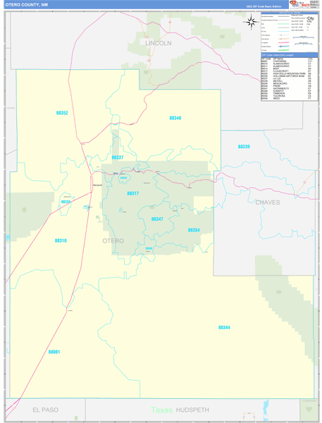 Otero County, NM Zip Code Wall Map