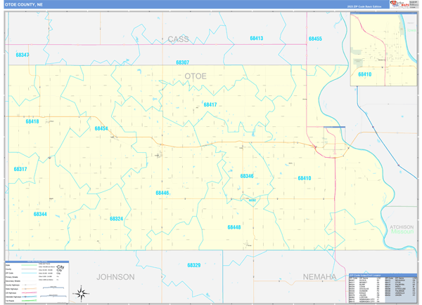 Otoe County, NE Zip Code Wall Map