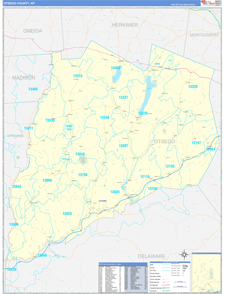 Otsego County, NY Wall Map Basic Style