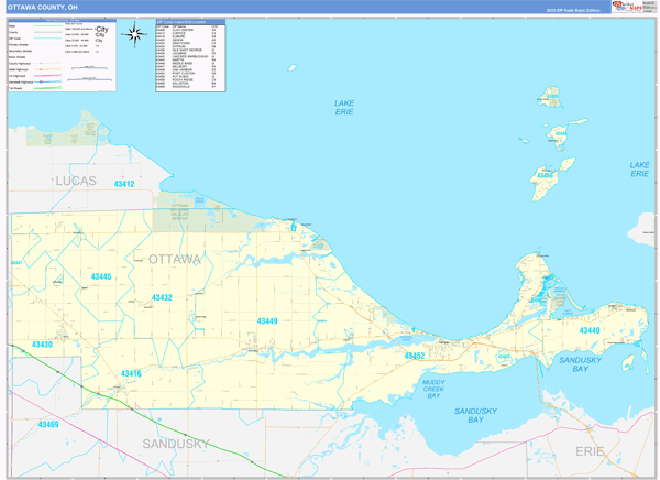 Ottawa County, OH Zip Code Wall Map