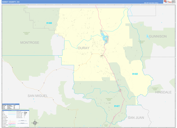 Ouray County Wall Map Basic Style