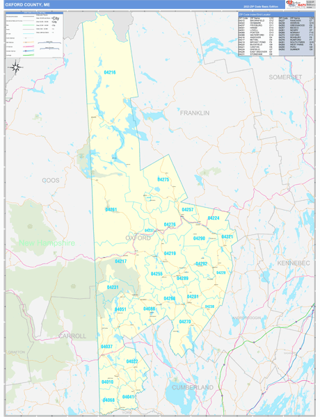 Oxford County, ME Zip Code Wall Map