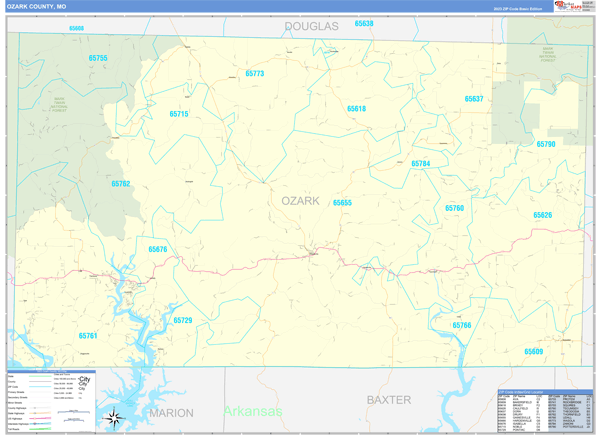 Ozark County, MO Zip Code Map