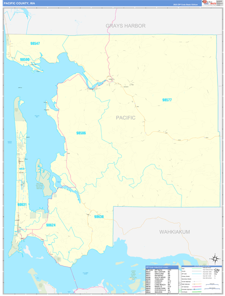 Pacific County, WA Wall Map Basic Style