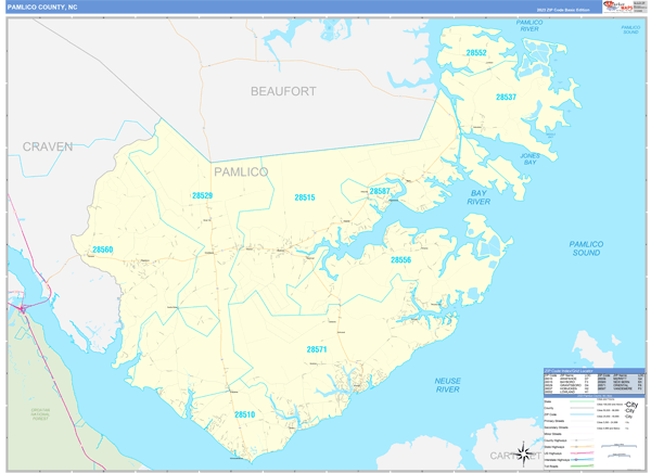 Pamlico County, NC Carrier Route Wall Map