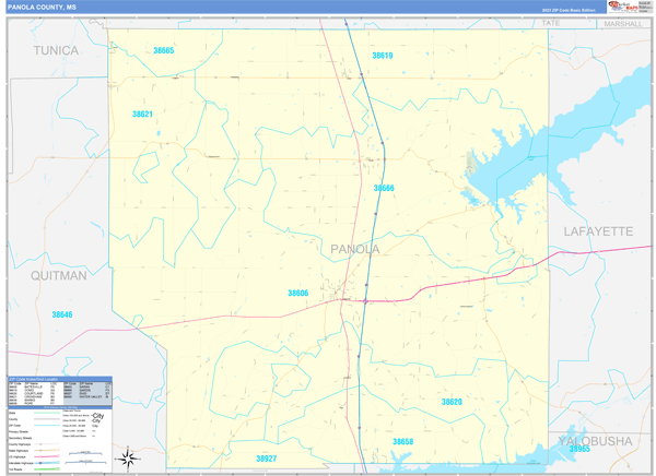 Panola County, MS Wall Map Basic Style