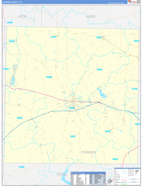 Parker County, TX Zip Code Wall Map