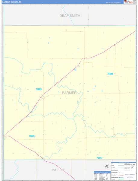 Parmer County, TX Zip Code Wall Map