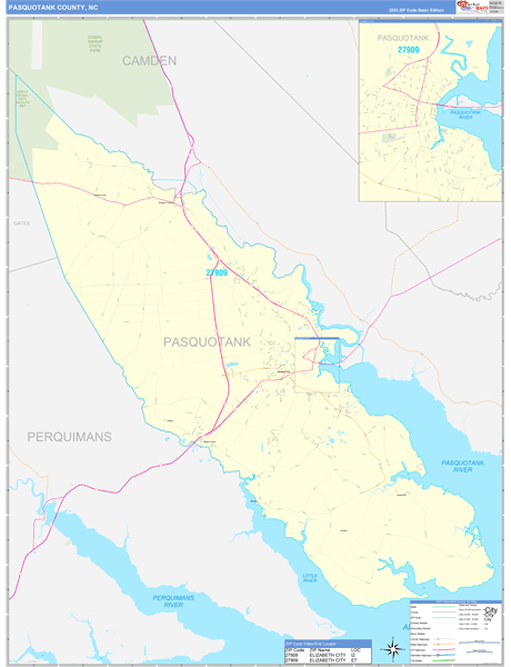 Pasquotank County, NC Wall Map Basic Style