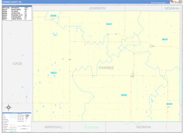 Pawnee County, NE Wall Map Basic Style