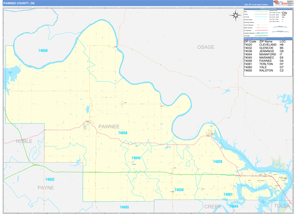 Pawnee County, OK Wall Map Basic Style