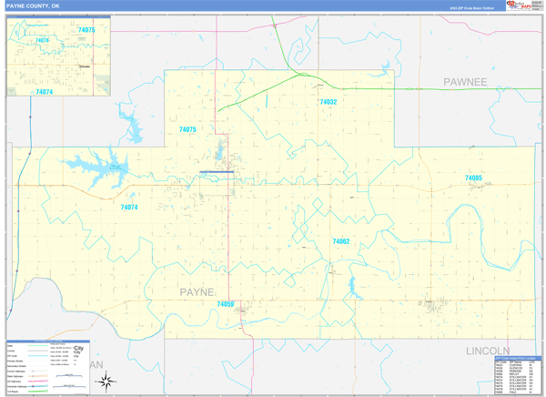 Payne County, OK Zip Code Wall Map