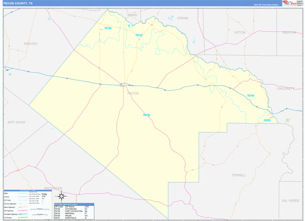 Pecos County, TX Zip Code Wall Map