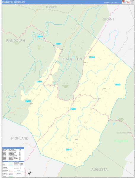 Pendleton County, WV Zip Code Wall Map