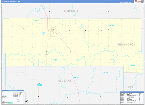 Pennington County, MN Zip Code Wall Map