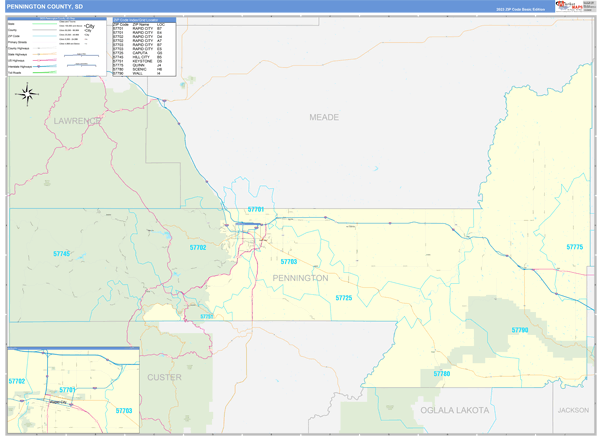 Pennington County, SD Carrier Route Wall Map