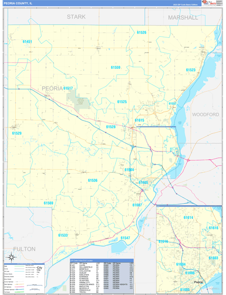 Peoria County Il Zip Code Wall Map Basic Style By Marketmaps