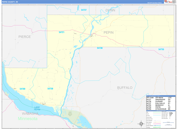 Pepin County, WI Wall Map Basic Style