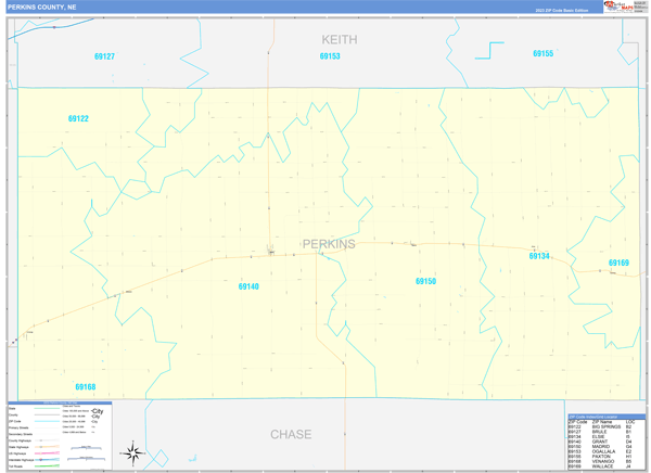 Perkins County Wall Map Basic Style