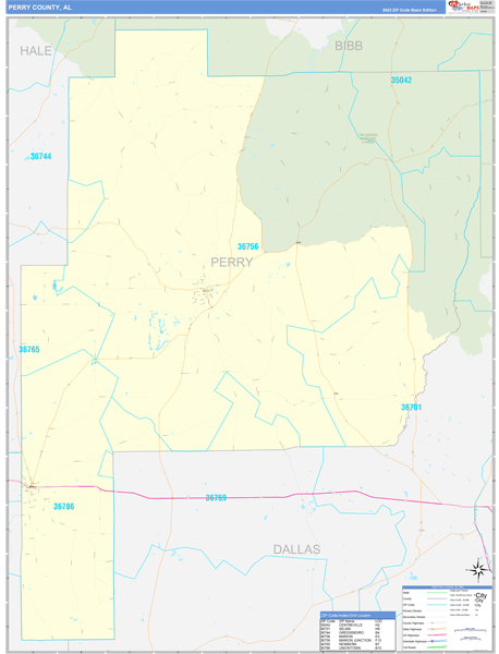 Perry County, AL Zip Code Wall Map